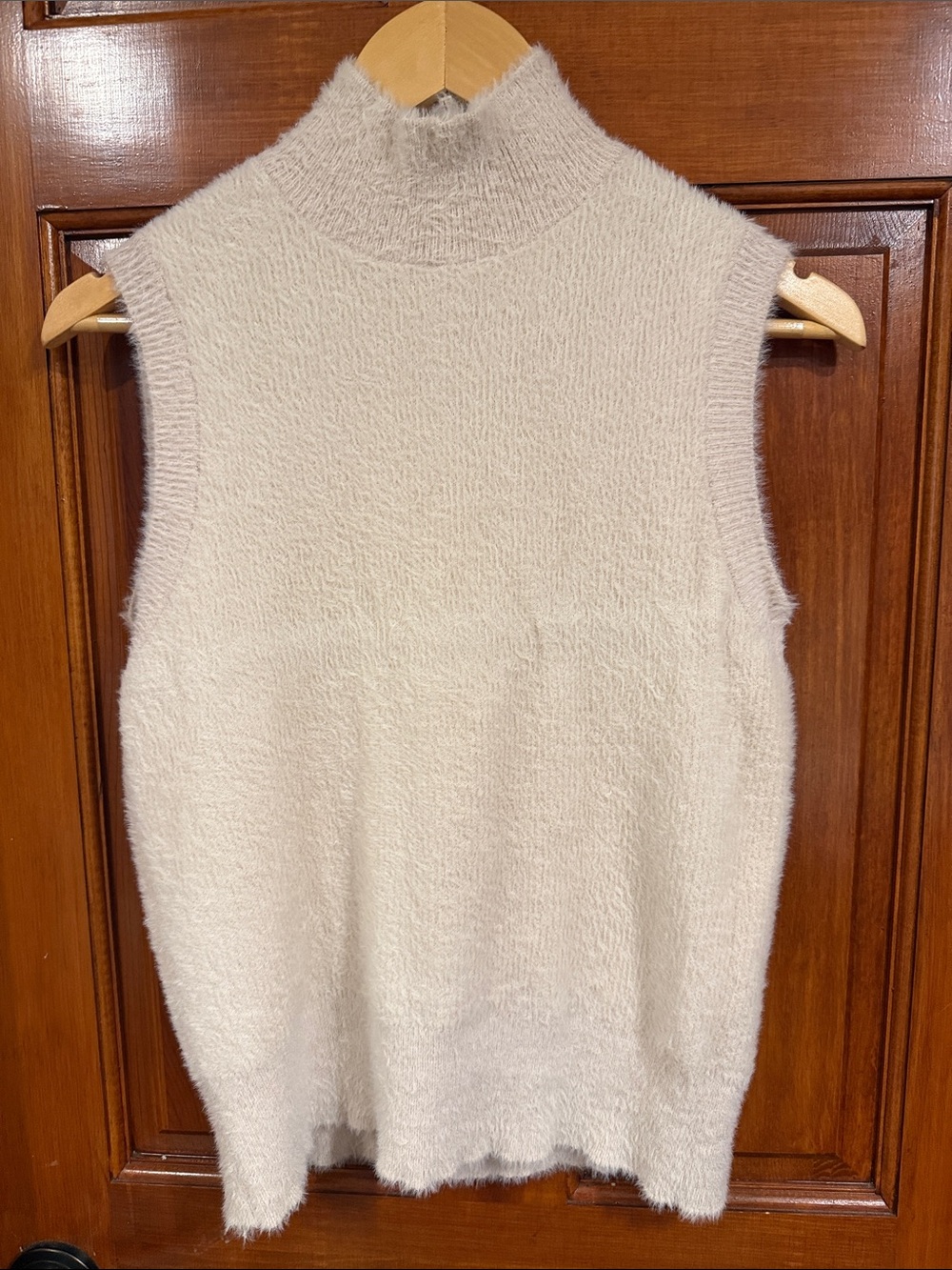Bailey 44 Cream Sleeveless Turtleneck Fuzzy Knit Sweater